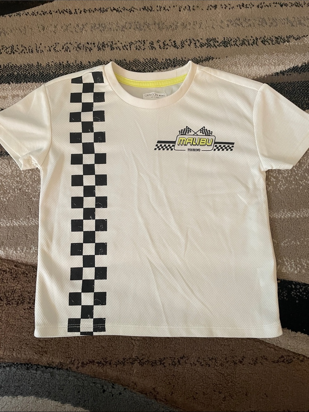Grayson Malibu Kids Short-Sleeve Tee in White with Black Checkered Stripe